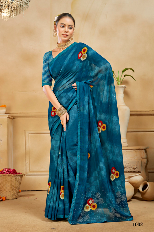 Elegant Woven Saree with Floral Embroidery -BLIKIT