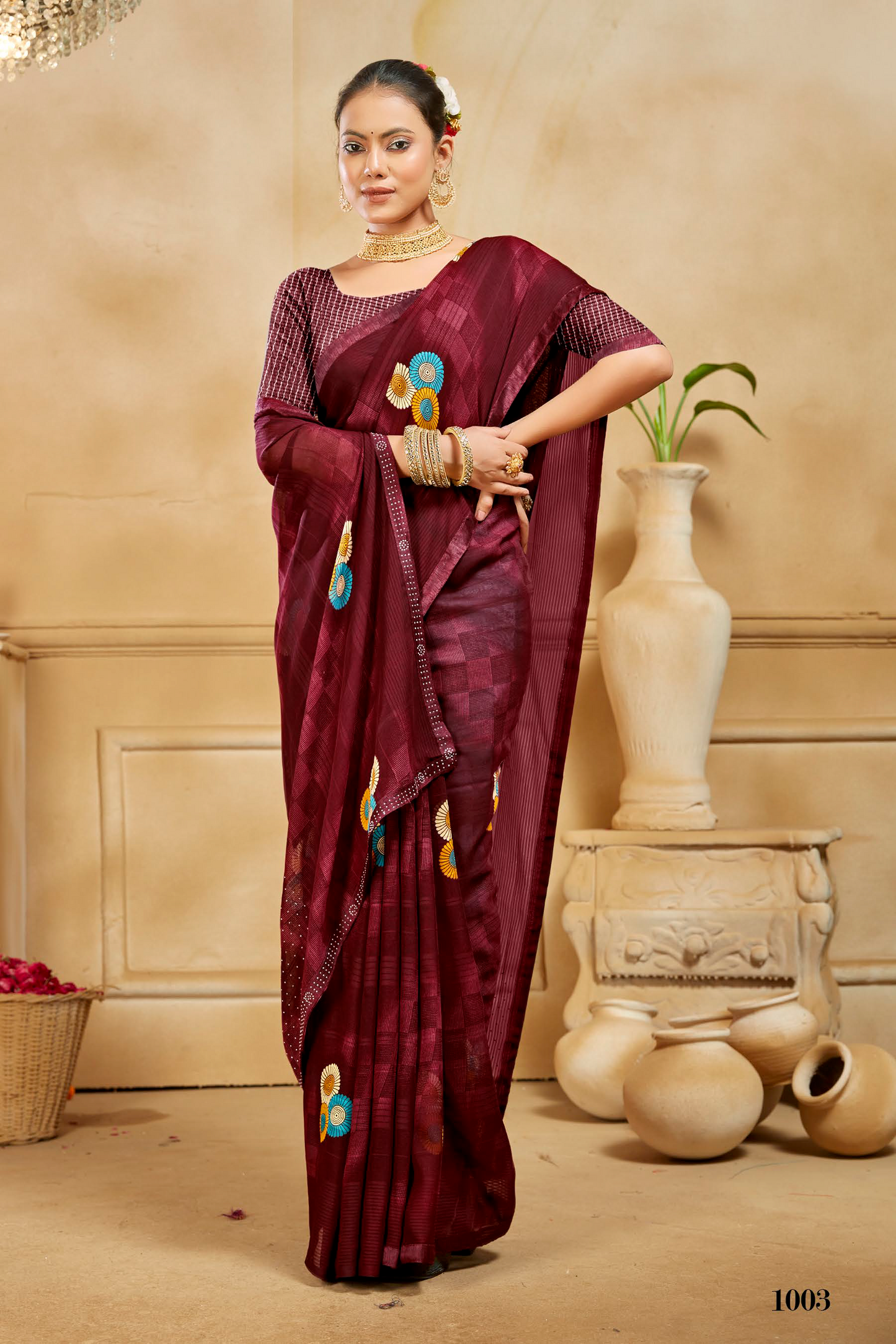 Elegant Woven Saree with Floral Embroidery -BLIKIT