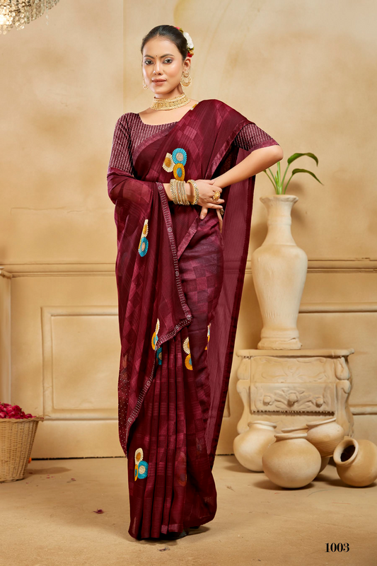 Elegant Woven Saree with Floral Embroidery -BLIKIT