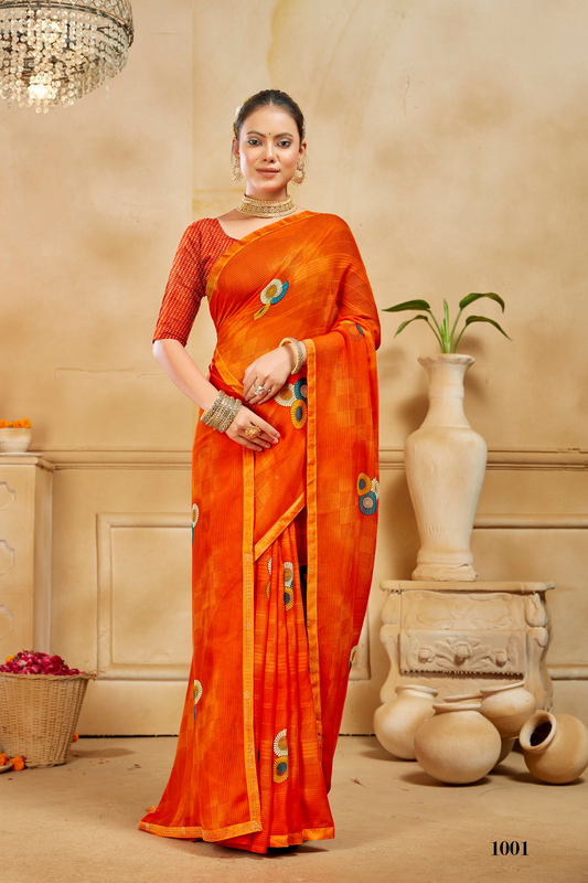 Elegant Woven Saree with Floral Embroidery -BLIKIT