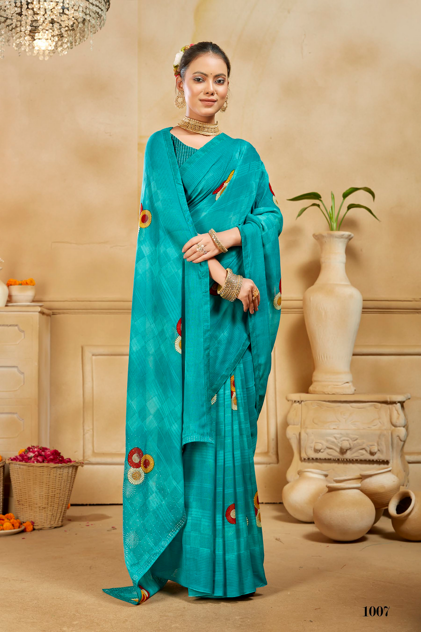 Elegant Woven Saree with Floral Embroidery -BLIKIT