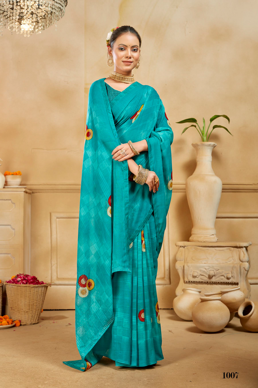 Elegant Woven Saree with Floral Embroidery -BLIKIT