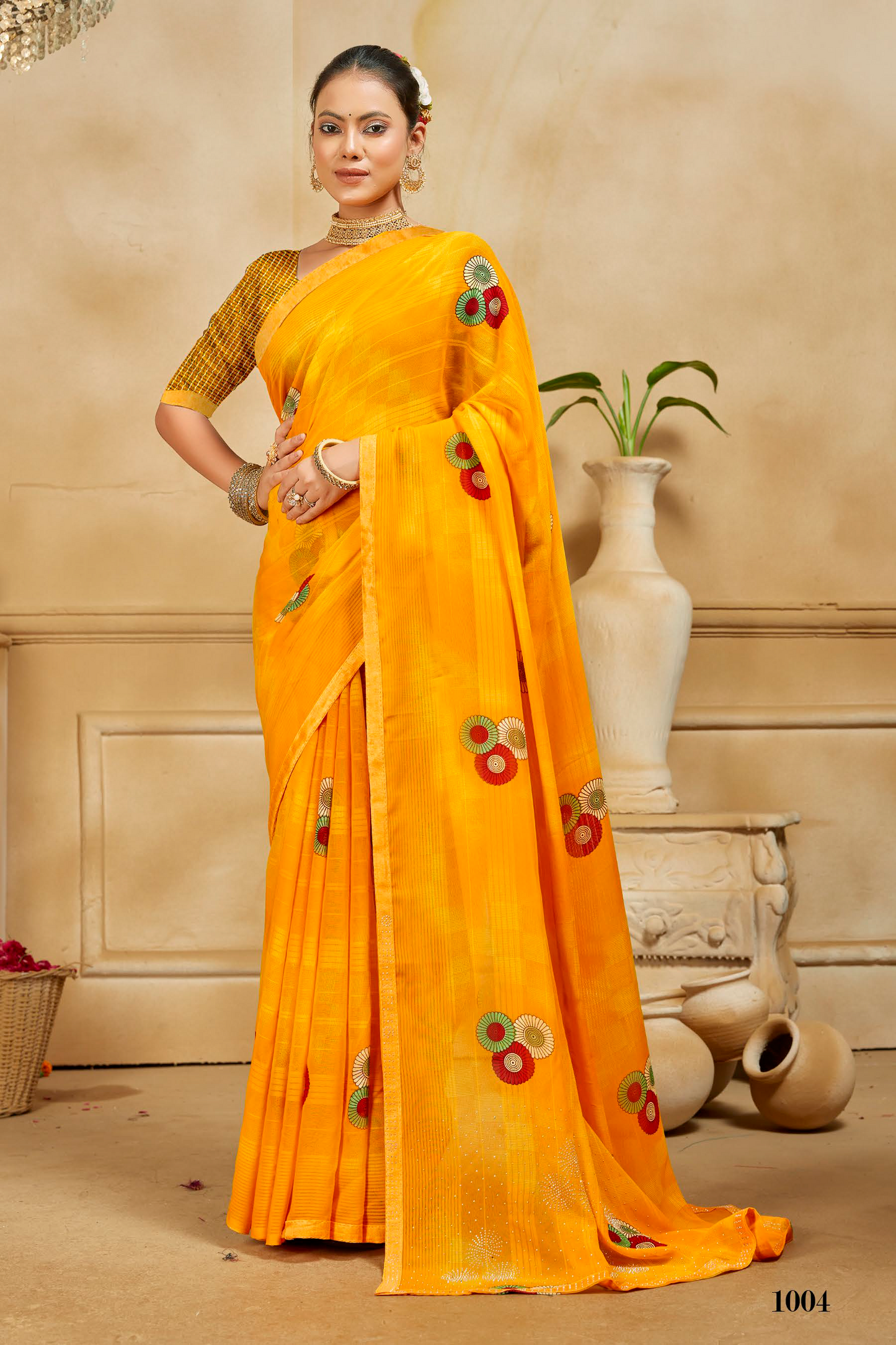 Elegant Woven Saree with Floral Embroidery -BLIKIT